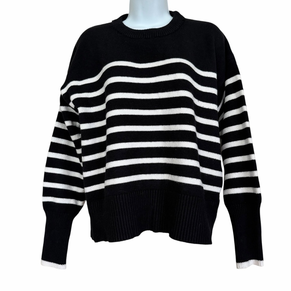 Philosophy Black White Striped Sweater Size Large Crewneck Pullover